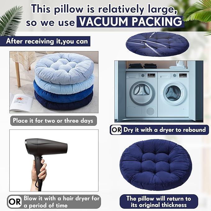 Jerify Floor Pillow Cushions Large Round Square Large Meditation Floor Pillow for Classroom Adult Meditation Picnic Party Seating Learning Daycare School(Round,Dirty Blue,4 Pcs)