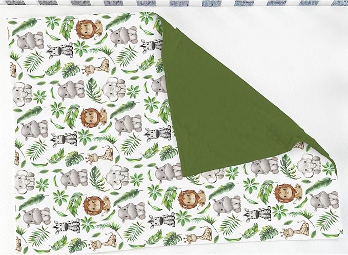 Jungle Safari Tropical Leaves Baby Blankets for Girl Boy Lion Elephant Hippo Zebra Giraffe Soft Mink Dotted Backing Double Layer Swaddle Blanket for Toddler Nursery African Animals Bed Blanket 30x40