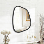 Black Asymmetrical Wall Mirror Large 20"x16" Irregular Oval Mirror Modern Wood Frame Unique Shape Wall Mounted Vanity Artistic Mirrors Decorative for Living Room Bedroom Bathroom Hallway
