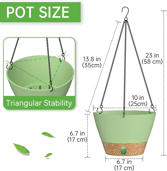 ZMTECH 2 Pack 10 Inch Hanging Planters for Indoor Plants, Modern Hanging Planter with Visible Water Level Window & Removable Tray, Green Plant Hanger Indoor for Home & Patio
