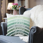 QIYUHOY Boho Sage Eucalyptus Green Rainbow Classroom Throw Pillow Covers, Olive Green Pillow Cover, Book Center Calming Corner Playroom Decor Pillow Case,I Am Kind Smart Brave Confidence,22x22 Inch