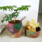 Natural Seagrass Basket - BESTCHANCEUS Seagrass Belly Basket with Handles Handmade Foldable Tote Basket for Storage,Laundry, Picnic, Plant Pot Cover, and Beach Bag Colorful 32x28CM