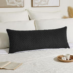 Kevin Textile 20x54 Inch Long Body Lumbar 1 Pack Boho Decorative Throw Pillow Cover Soft Striped Corduroy Rectangle Cushion Case Farmhouse Accent for Living Room Couch Sofa Bed, Black
