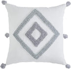 Indigo Ink - Decorative Pillow, Tufted Diamond Pillow with Tassels, Throw Pillows for Couch or Bed, Boho Home Decor, 20" x 20" (Tufted Medallion Collection, White/Grey)