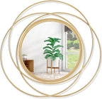 Wall Mirror Mounted Gold Large Round Decorative Mirrors, Circle Metal Art Mirror Home for Bathroom Vanity, Living Room or Bedroom 24" x 24"
