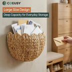 Scalloped Wall Basket,Boho Wall Decor Basket,Big Wicker Hanging Baskets for Nursery,Door,Plants,Mail,Natural Water Hyacinth