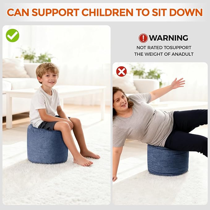 Pouf Ottoman Foot Rest, Comfortable & Soft, Round Footstool for Living Room, Bedroom, Office, Room Decoration, Corduroy Foot Stool Pouf with Odorless & Anti-Clump Filling, Small Navy