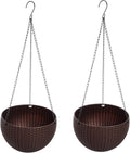 Hanging Basket Plastic Flower Pot Round Resin Garden Hanging Planter for Indoor Outdoor Plants 2 Pack Brown