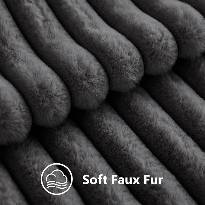 decorUhome Cozy Faux Fur Throw Pillow Covers 16x16 Set of 2 Decorative Soft Plush Striped Modern Farmhouse Boho Couch Pillow Cases with Velvet Back for Sofa Bed Living Room, Dark Grey