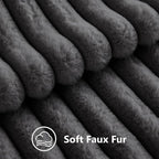 decorUhome Cozy Faux Fur Throw Pillow Covers 26x26 Set of 2 Decorative Soft Plush Striped Modern Farmhouse Boho Couch Euro Sham Pillow Cases with Velvet Back for Sofa Bed Living Room, Dark Grey