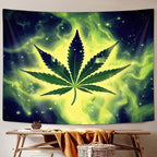 JAWO Weed Tapestry, Cool Green Marijuana Small Tapestry Wall Hanging for Mens Bedroom, Trippy Stoner Tapestries Flag Hippie Poster Beach Blanket College Dorm Home Decor (40W X 30H)