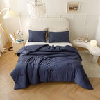 ROSGONIA King Size Comforter Set Navy Blue, 3pcs (1 Blue Comforter & 2 Pillowcases), All Season Bedding Soft Lightweight Bedspread Blanket Quilt