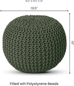 REDEARTH · Round Hand Knitted Pouf - Foot Stool Bean Bag Ottoman - Cord Boho Pouffe - Poof Accent Beanbag Footrest for Living Room - Bedroom - Patio - Lounge (19.5"x19.5"x14") - Olive, Set of 2