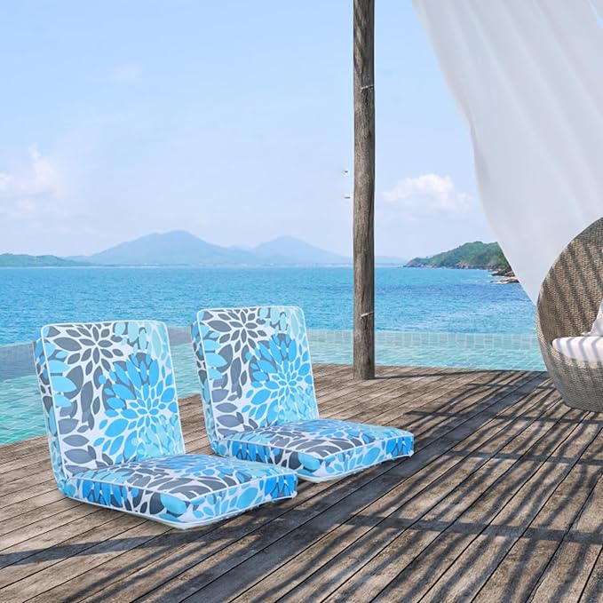 JMGBird Floor Chair with Back Support - Adjustable 5-Position Gaming Chair, Waterproof Light Blue Floral Print, Indoor Outdoor Meditation Cushion