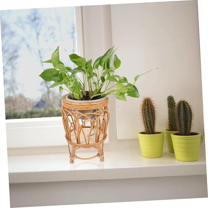 POPETPOP Hand Woven Rattan Plant Basket Boho Style Planter with Liner Functional Home Decor Versatile Storage for Flowers and Succulents