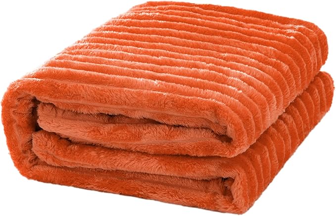 MIULEE Burnt Orange Fleece Blanket, Durable Plush Fuzzy Extra Soft Warm Cozy Striped Flannel Fall Throw Blanket for Couch Sofa Bed 30"x40"