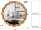 Boho Scalloped Rattan Round Mirror 24 Inches, Hanging Decorative Farmhouse Circle Mirror for Wall Decor Living Room Hallway Entryway, Handmade Coastal Circular Vanity Mirrors for Bathroom
