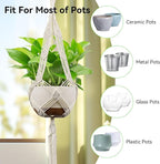USLAI Macrame Plant Hanger Indoor Outdoor, Up to 4-12 inch Pot, Heavy 20lb Planters, Extra Long Strong Hanging Planter Basket Holder, Boho Home Decor, 42+42 Inch, Ivory (POTS NOT Included)