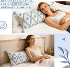Decorative Lumbar Pillow Cover 14x36 Inch Coastal Blue and White Tufted Boho Throw Pillowcase Long Rectangle Accent Pillow Cover with Tassels for Couch Sofa Bed Farmhouse Body Cushion