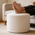 Thgonwid Corduroy Stuffed Round Pouf Ottoman, Foot Stool with One-Piece Cut High-Density Memory Foam, Furry and Fluffy Footstool, Compact Pouf Footrest for Living Room Bedroom, 17"x13", Cream White