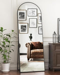 Antok 65" x22” Arched Full Length Floor Mirror, Black Aluminum Frame, Free Standing/Wall Mount/Leaning for Bedroom, Living Room, Dressing Room