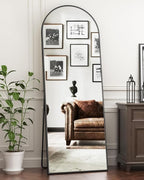 Antok 65" x22” Arched Full Length Floor Mirror, Black Aluminum Frame, Free Standing/Wall Mount/Leaning for Bedroom, Living Room, Dressing Room