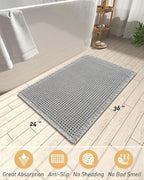 AMOAMI Upgraded Waffle Bath Mat, Super Absorbent Non Slip Bath Mats for Bathroom Floor, Washable Bathroom Rugs with Tassels, Rubber Backed Bathroom Mats, Ultra Soft, 24" x 36", Light Grey