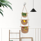 3 Tier Hanging Fruit Basket, Wall Hanging Vegetable Fruit Baskets Cotton Woven Storage Baskets for Organizing, BOHO Wall Basket Decor, Over the Door Organizer for Kitchen, Bedroom, Bathroom
