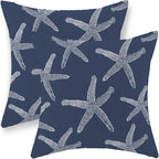 Navy Blue Starfish Pillow Covers 18x18 Inch Set of 2 Coastal Throw Pillows Summer Nautical Ocean Theme Decorations Beach Pillowcase Linen Outdoor Decor Farmhouse Cushion Case for Home Bedroom