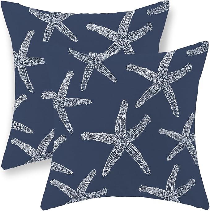 Navy Blue Starfish Pillow Covers 18x18 Inch Set of 2 Coastal Throw Pillows Summer Nautical Ocean Theme Decorations Beach Pillowcase Linen Outdoor Decor Farmhouse Cushion Case for Home Bedroom
