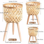 Boho rattan plant stand set of 2/3 – handwoven tall elevated wicker plant baskets for indoor plants, mid-century modern wooden planter holder with tripod legs,no-tool assembly，apartment gardening， farmhouse home decor, ideal gift for houseplant lovers
