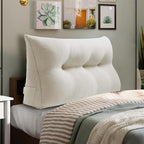 WOWMAX Wedge Pillow Headboard Dorm Headboard Twin XL Bed Wedge Pillow Bolster Pillow for Bed with Removable Cover, 80% Cotton & 20% Linen Blend, Pure White