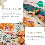 Boho Throw Blanket for Bed 100% Cotton Ultra Soft Rustic Quilt Floral Printed Farmhouse Decor Fall Bed Blankets,90"×98" All Season Rustic Large Throw for Sofa Couch Chair