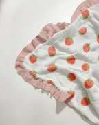 Muslin Ruffled Baby Blanket, Extra Large 52 x 52 Inches, Soft Breathable Cotton Crib Blanket for Newborn Infant Toddler (Blush Berry-Ruffled, Printed)