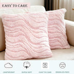Pink Couch Pillow Covers 20" x 20" Striped Elegant Fluffy Blush Decorative Pillow Covers Faux Fur Boho Texture Throw Pillow Covers Decor for Sofa Chair Livingroom - 2 Pieces