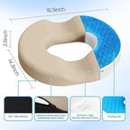 Donut Pillow Seat Cushion - Cooling Gel Outdoor Chair Cushions, Memory Foam Seat Cushion for Office & Home, Car Seat and Patio Furniture Cushions, Hemorrhoids Pillow and Tailbone Pain Relief, Khaki