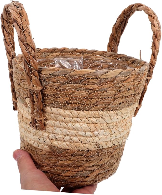 Milisten Woven Plant Basket for Indoor and Outdoor Use Faux Rattan Planter for Decorative Storage Boho Style for Home and Garden Decor