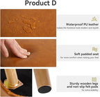 IBUYKE 13 Inch Foot Stool Ottoman with Storage, Round Small Foot Rest with Padded Seat and Wood Legs, PU Faux Leather Mini Footstool for Living Room Couch Bedroom Entryway, Yellowish-Brown WBD023J
