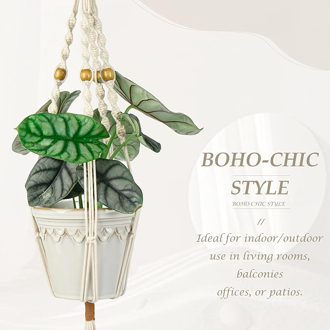 BB FUN HOUSE Plant Hanger Indoor Hanging Planter Basket with Wood Beads Decorative Flower Pot Holder No Tassels for Indoor Outdoor Boho Home Decor 35 Inch (POTS NOT Included)