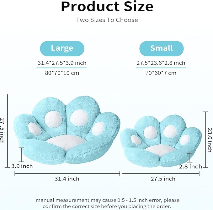 Ditucu Cat Paw Cushion Kawaii Chair Cushions 31.4 x 27.5 inch Cute Stuff Seat Pad Comfy Lazy Sofa Office Floor Pillow for Gaming Chairs Room Decor Blue