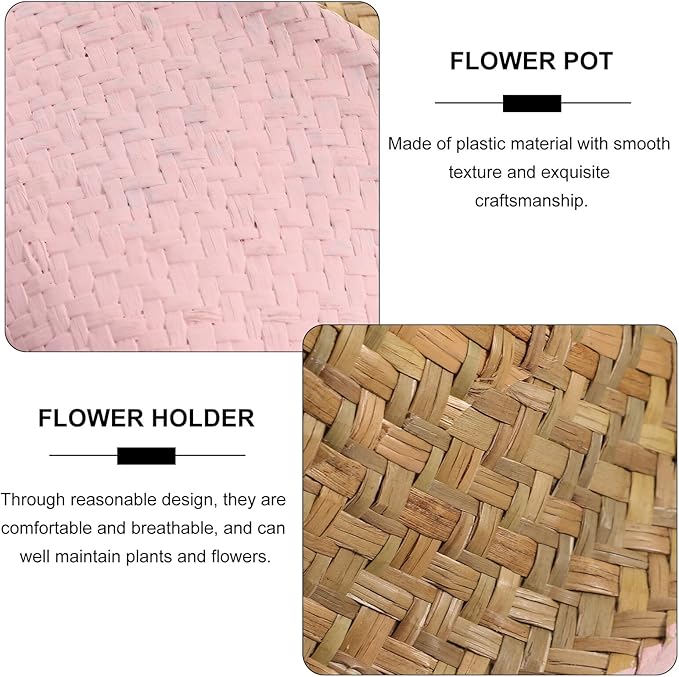 HANABASS Woven Seagrass Flower Basket with Handle 27cm Diameter Foldable Plant Pot Indoor Garden Decor Boho Style Patio Planter