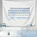 LIANGW Blue Bible Verses Christian Tapestry, Based Blue Room Decor Aesthetic, Inspirational Christian Tapestry for Women, Bible Bow Aesthetic for Girls Bedroom for Dorm Room 50x60 Inch
