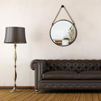 POZINO Round Mirror, 15" Rope Hanging Mirror, Farmhouse Circle Mirrors, Black Metal Frame Wall Mirrors for Bathroom, Bedroom, Living Room, Entryway, Fireplace, Home Decor