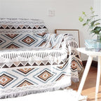 Lqprom Boho Throw Blankets Knit Bed Blankets with Tassel Aztec Western Throws Cover Farmhouse Decor for All Season Sofa Couch Chair Outdoor Camping Picnic Tent Beach Car Traveling 51"x71"