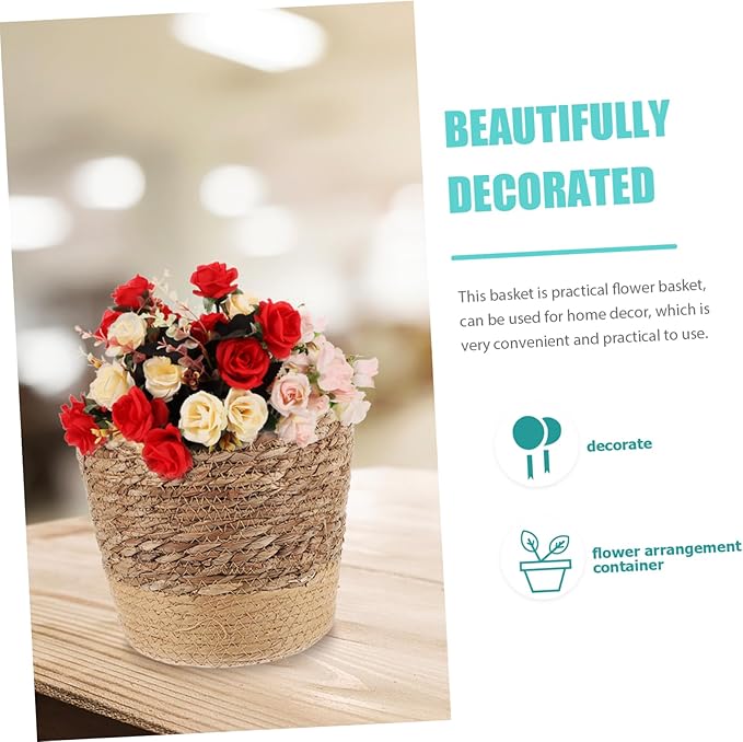 Healifty Seagrass Woven Planter Basket Large Brown Base Handcrafted Plant Container Boho Decor Storage Basket for Indoor Outdoor Plants Home Organization