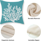 Coastal Pillow Covers 20x20 Set of 2 Aqua Teal Turquoise Coral Starfish Throw Pillows Nautical Ocean Decorations Summer Linen Beach Pillowcase Outdoor Decor Farmhouse Cushion Case for Couch