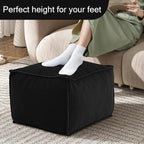 MeMoreCool Stuffed Pouf Ottoman Foot Rest Square, Corduroy Floor Pouf Foot Stool with Foam Chunk Filling, Soft Stuffed Ottoman Footrest for Living Room, Black