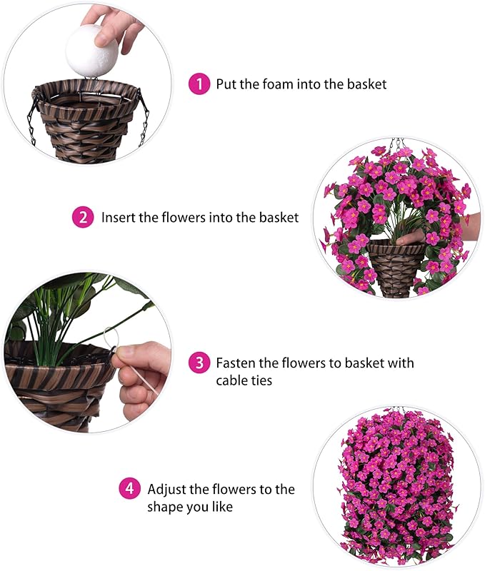 HyeFlora Artificial Fake Hanging Flowers Plants Baskets for Outdoor Spring Decoration, Faux Silk Fuchsia Daisy Mums Trailing Orchid UV Resistant for Home Outside Porch Garden Yard Patio Decor