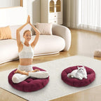 Meditation Floor Pillow Set of 2 Large Round Floor Cushions for Adults Tufted Corduroy Floor Seat Pillows Cushion for Living Room Tatami Yoga,Brown 22x22 Inch