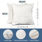 Winter Snowflake Embroidery Decorative Throw Pillow Covers 18 x 18 Set of 2, Tufted Snow Porch Outdoor Home Decor, Plush Faux Fur Jacquard Sofa Couch Cushion Case